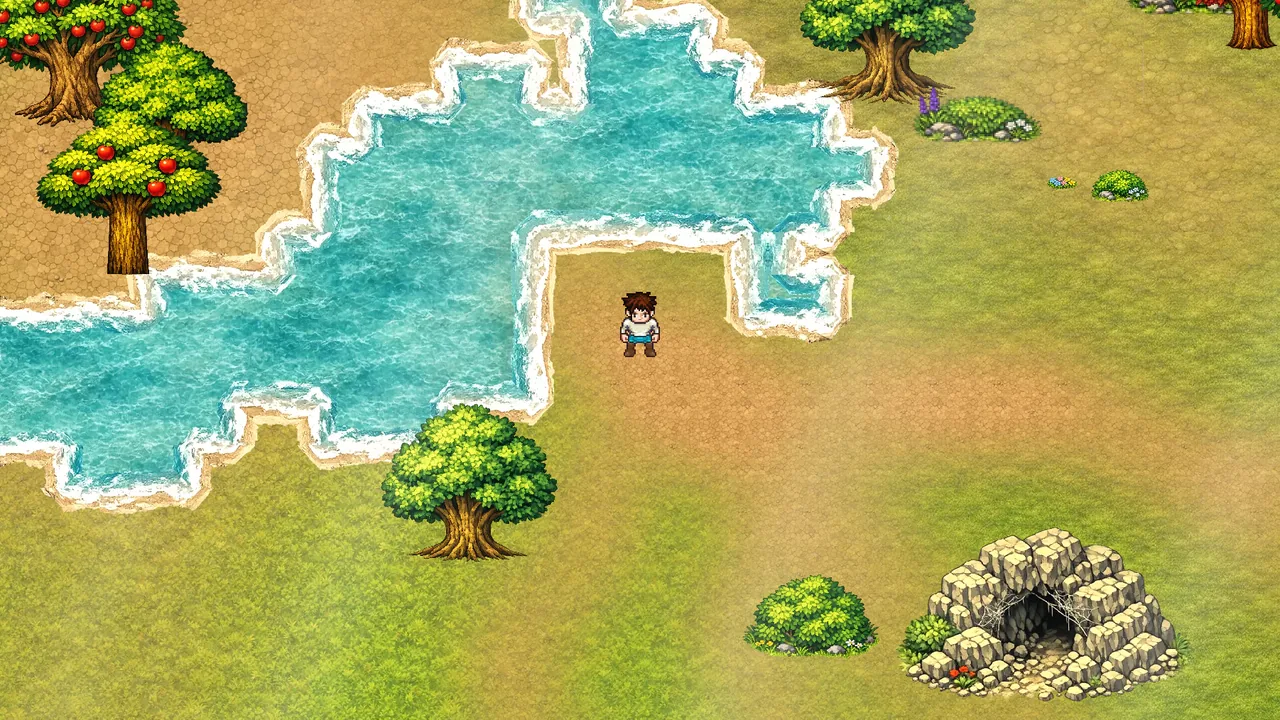 Une forêt de Valenya avec étang et grotte